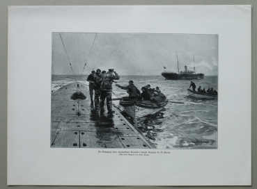 Marine / U-Boot Unterseeboot / Besatzung eines angehaltenen Dampfers längsseit / 1914-1918 / 1920er Jahre / 1. Weltkrieg 1.WK WWI / Patriotik Kunst Druck
